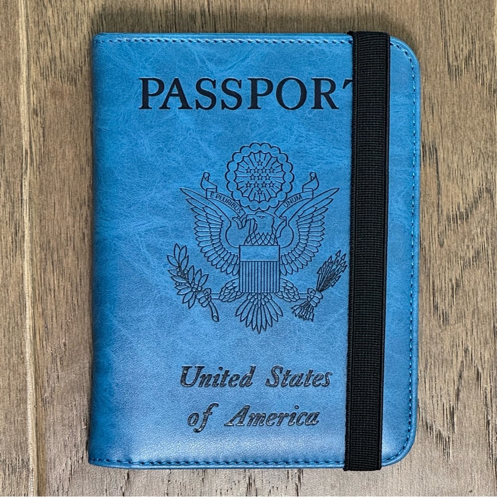NEW! Blue USA Passport Holder and Wallet with RFID, Air Tag Slot, Pen